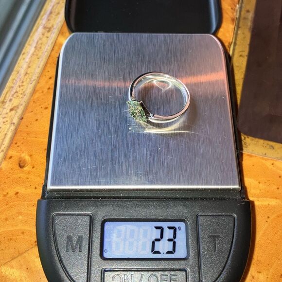 Natural Green Diamond Sterling Silver Ring Size 8 - Picture 8 of 9